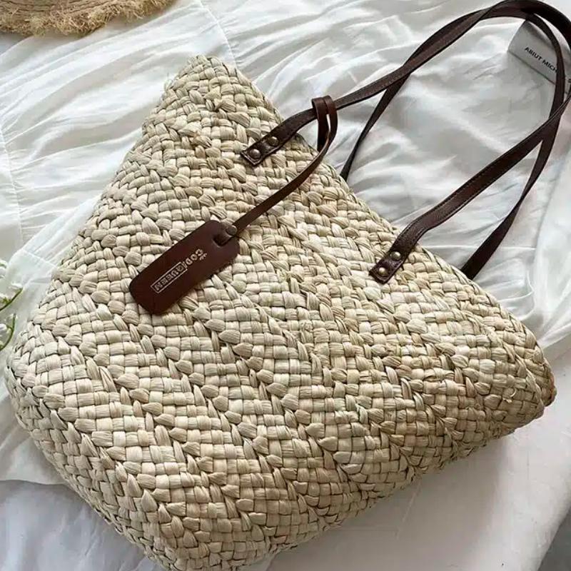 Boho handwoven straw handbag