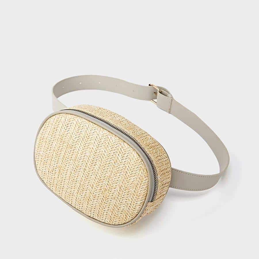 Round woven straw belt bag – gray variant, another view