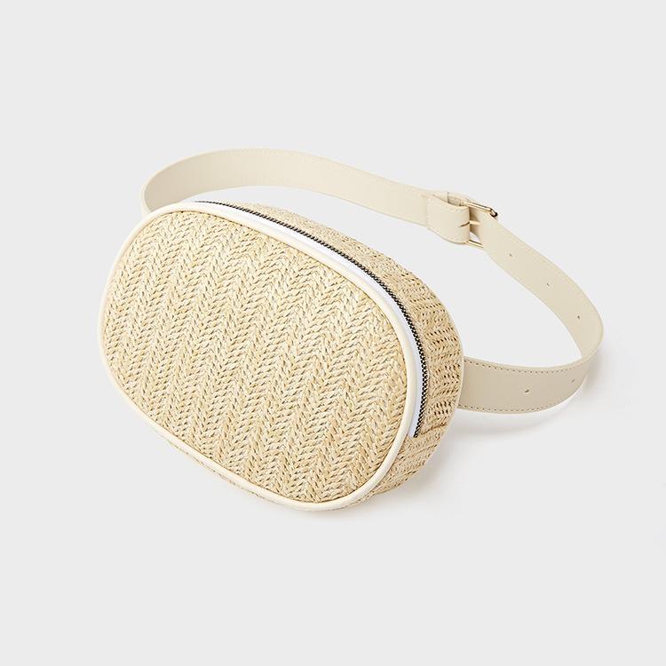 Round woven straw belt bag – beige variant, another view