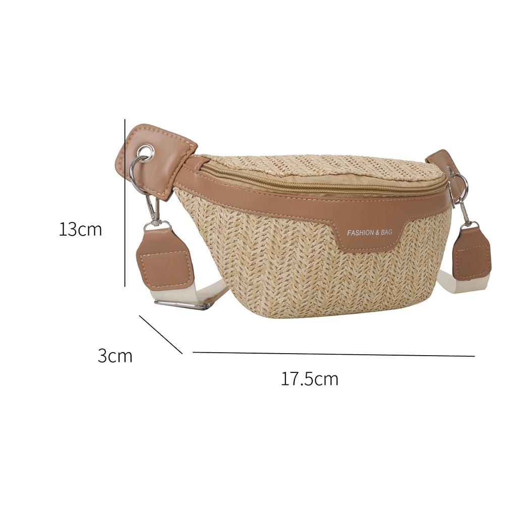Elongated woven straw crossbody bag – beige variant, dimensions diagram