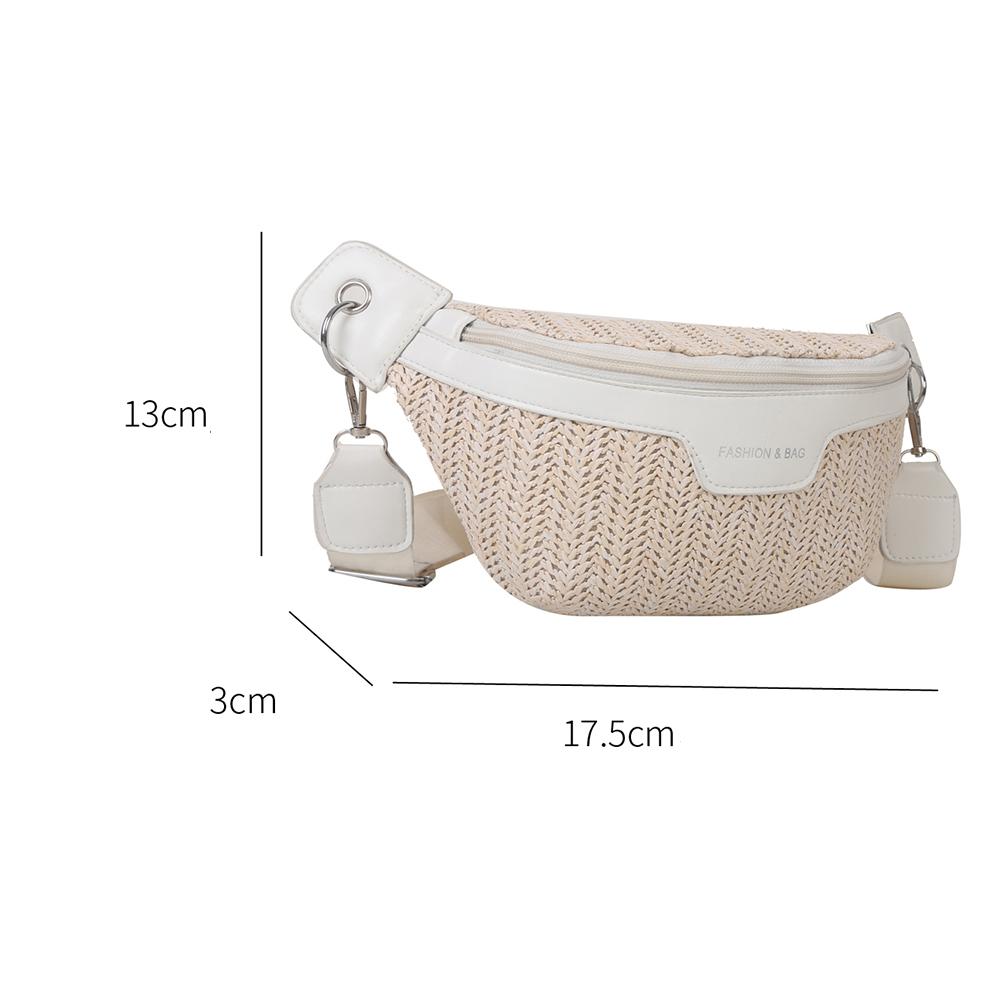 Elongated woven straw crossbody bag – white variant, dimensions diagram