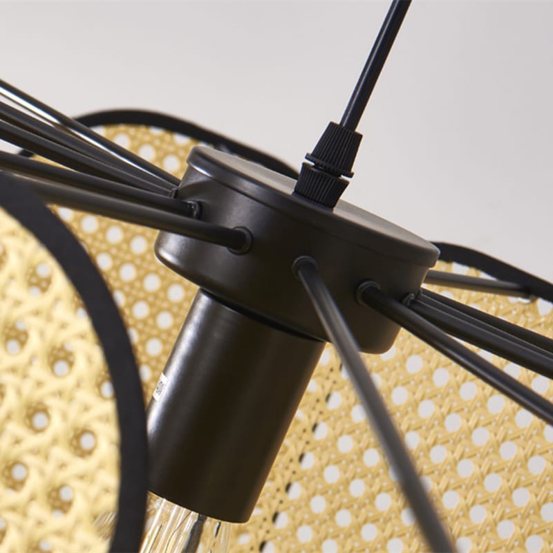 Retro domed handmade rattan ceiling light – close-up detail (2)