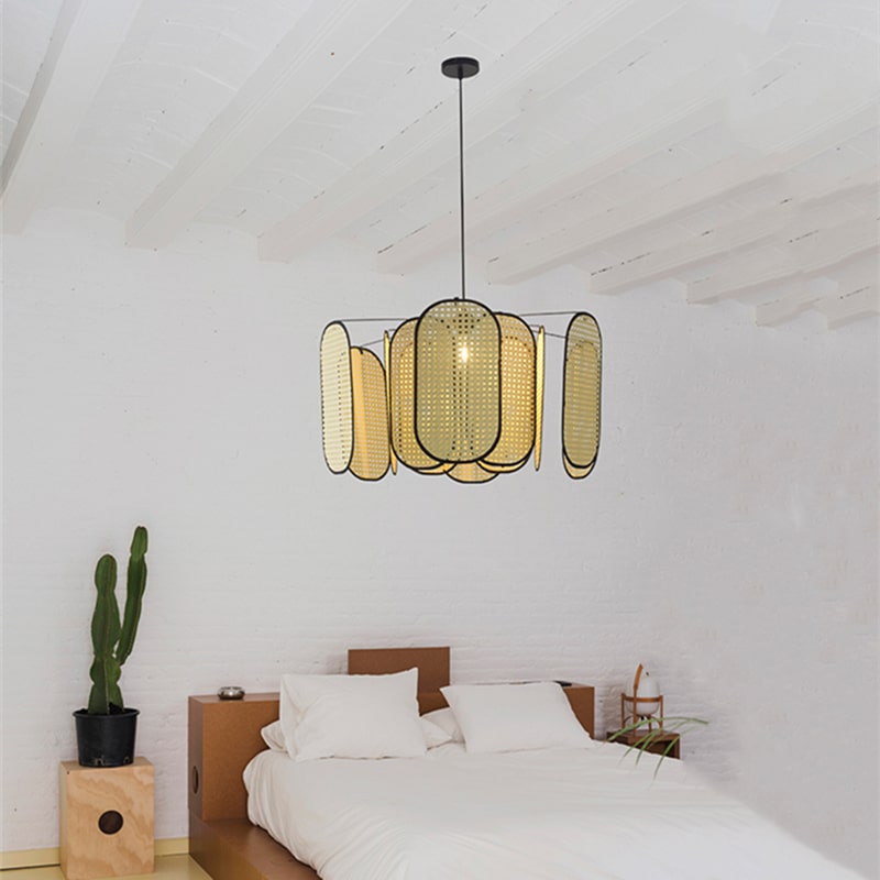 Retro domed handmade rattan ceiling light – shown in a room setting (3)