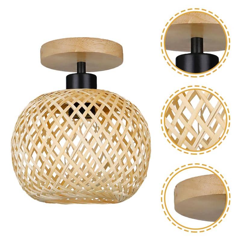 Handwoven rattan ball ceiling light with a tight matte weave – multiple views (2)