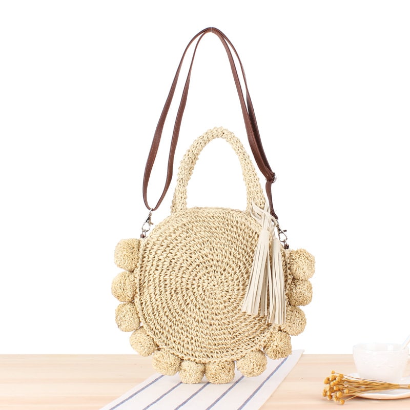 Vintage beige straw beach bag