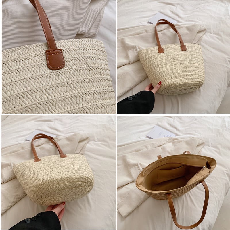 Woven rattan tote with large handles – multiple views