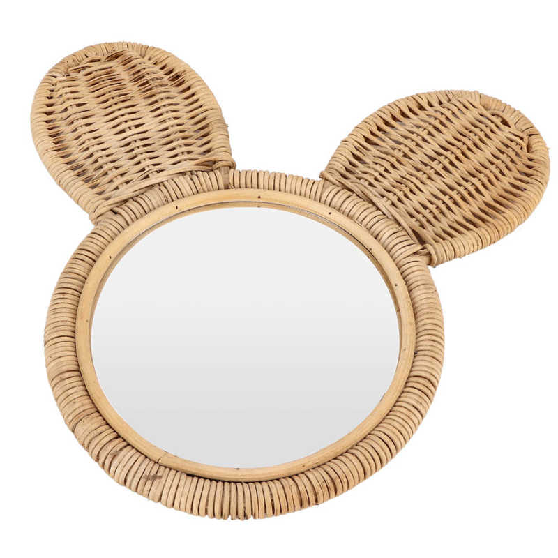 Teddy bear head rattan mirror with rounded ears