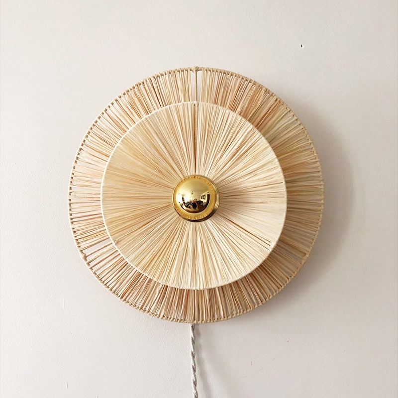 Large handwoven rattan flower LED wall sconce – another view