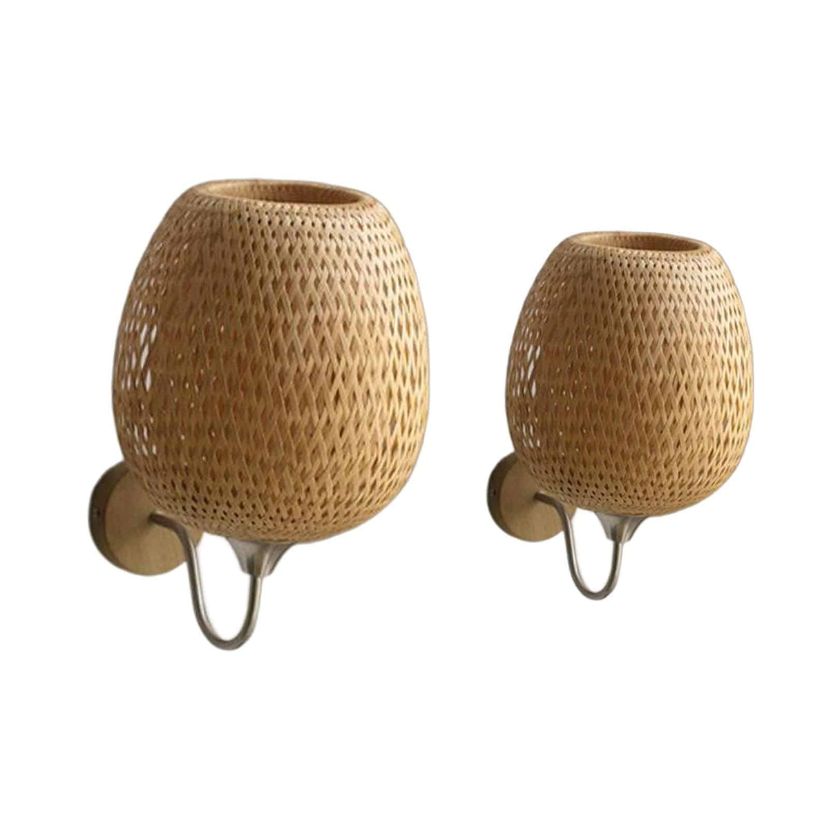 Vintage boho handwoven rattan wall sconce with a fan pattern – multiple views (4)