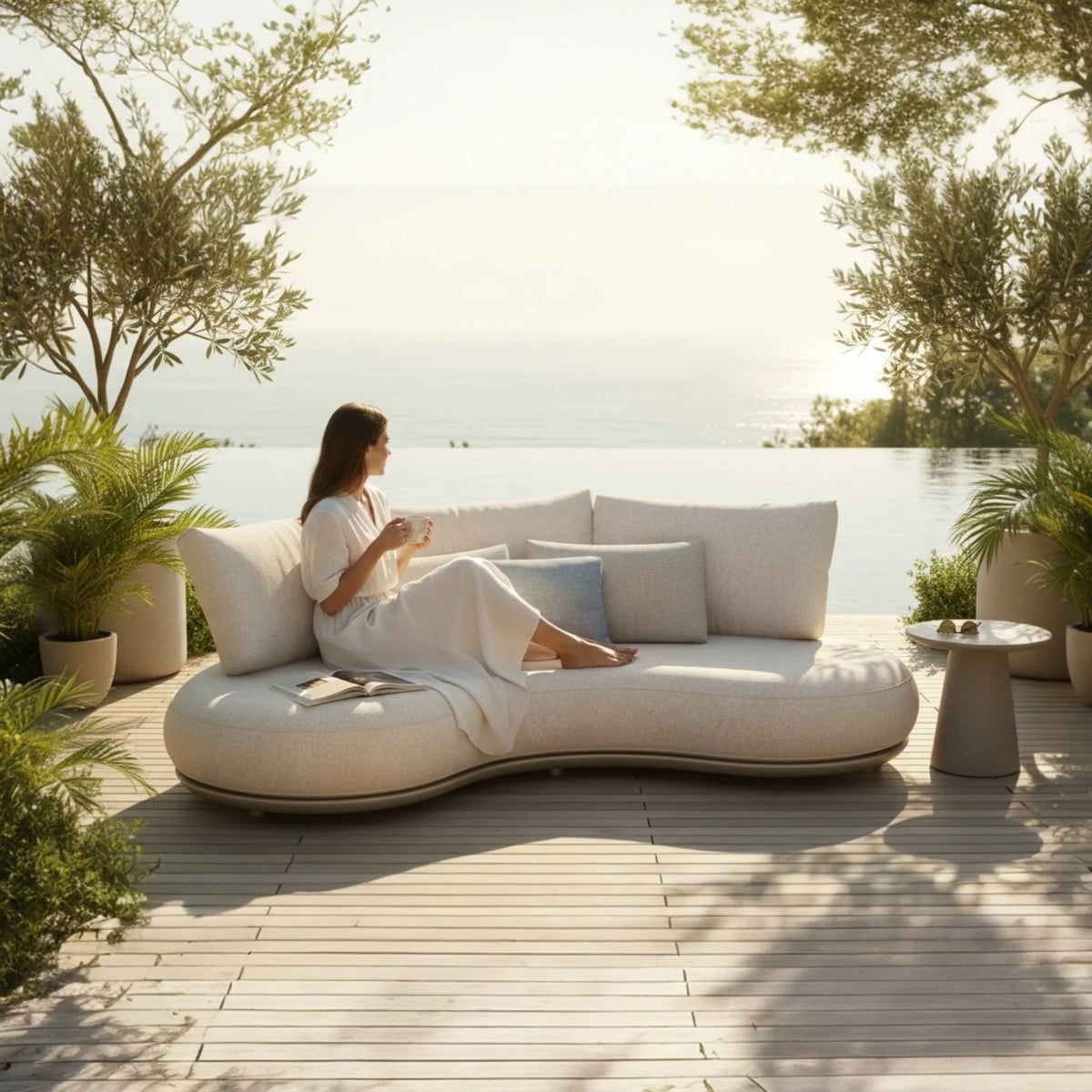 Elyo curved modular aluminum outdoor sofa – shown outdoors (2)