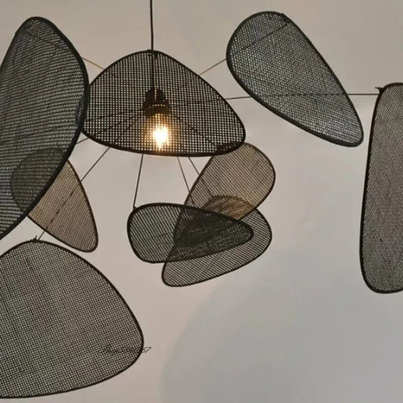 Matte black handwoven rattan pendant light – close-up detail