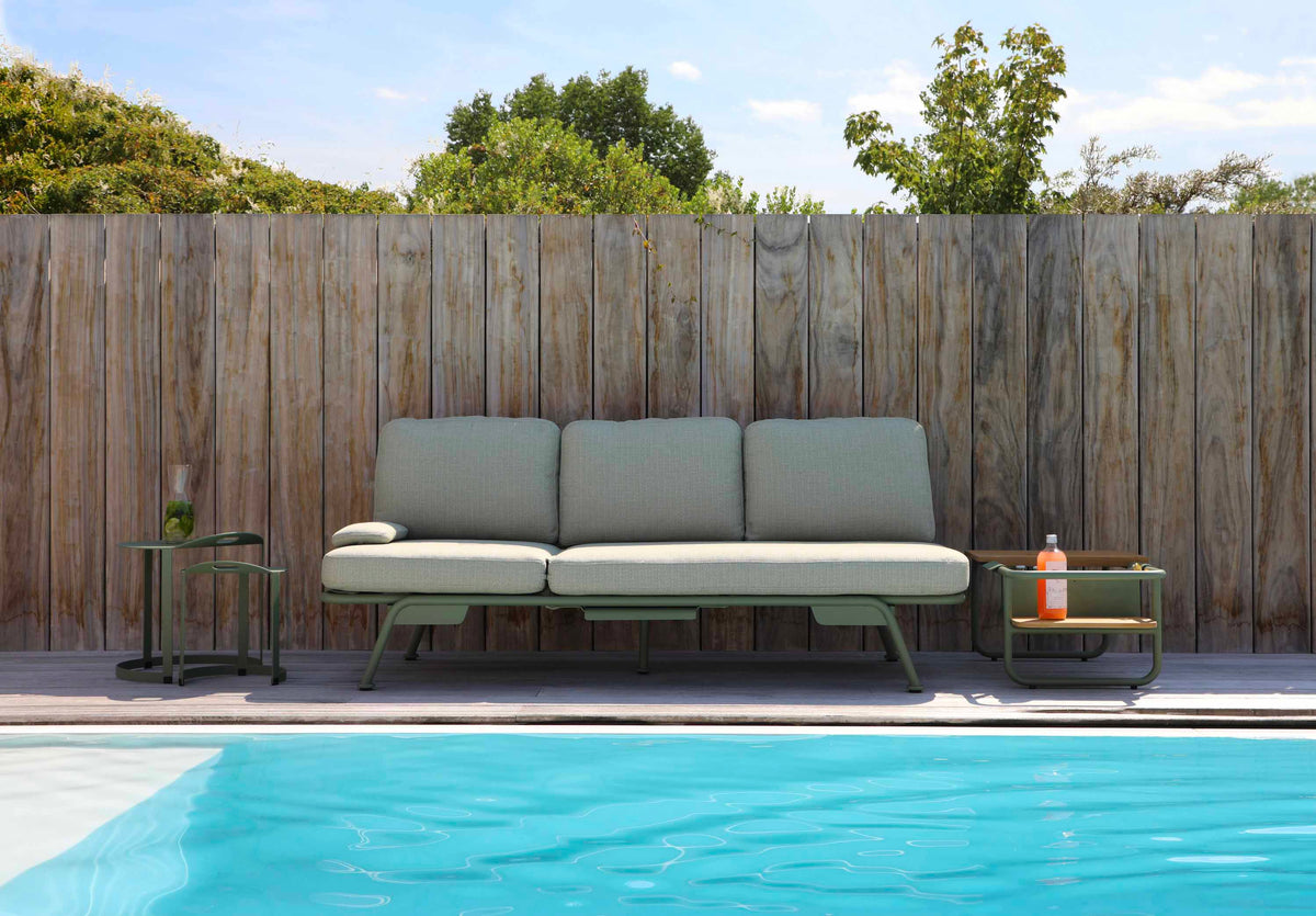 Sunny green convertible aluminum outdoor sofa lounger – shown outdoors (4)