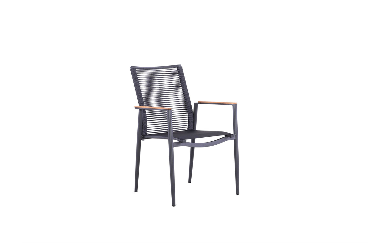 Venus stackable rope dining armchairs with teak arms, set of 2 – another view