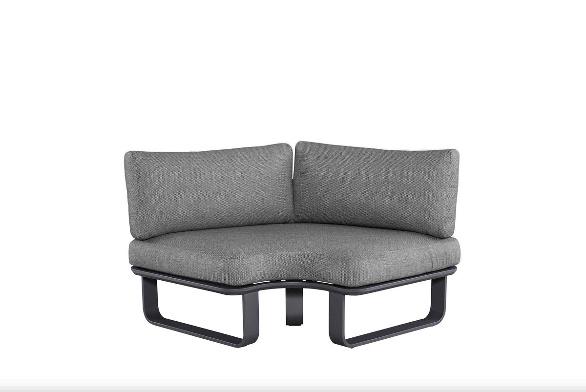 Corner chair from the Emy black aluminum corner sectional with sunproof olefin cushions – another view