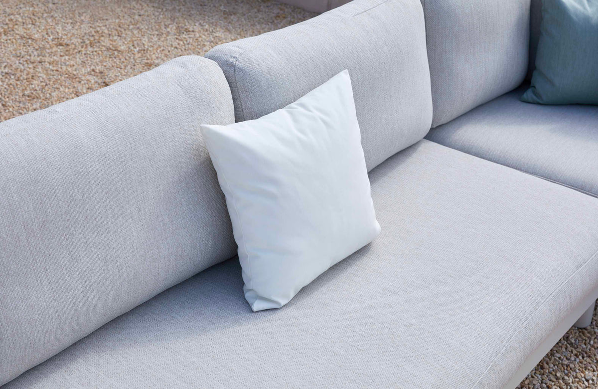 Alba white aluminum corner sofa set with ceramic and aluminum coffee tables – close-up detail