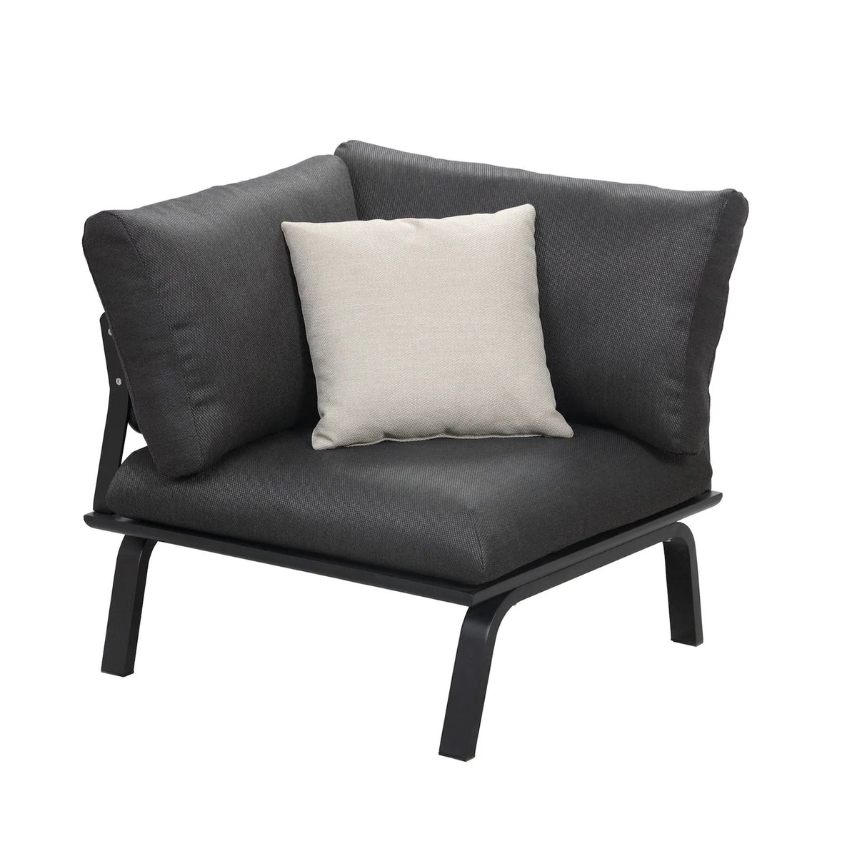Punto low-profile black aluminum sectional with hand-woven black rope back