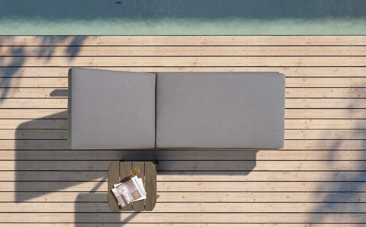 Come solid teak and rope chaise lounge with side table – shown outdoors (3)