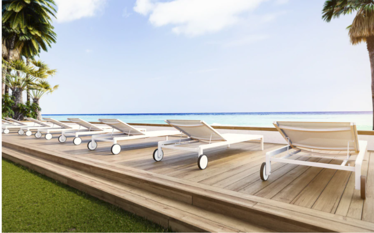 Sully white aluminum pool lounge chair with large wheels – shown outdoors (5)
