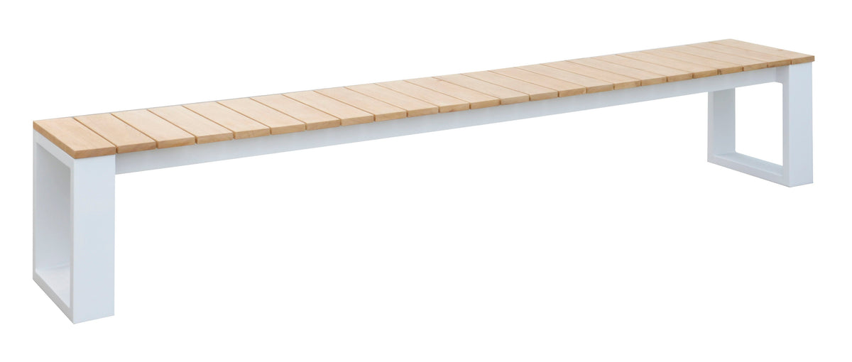 Como white aluminum and teak outdoor dining bench