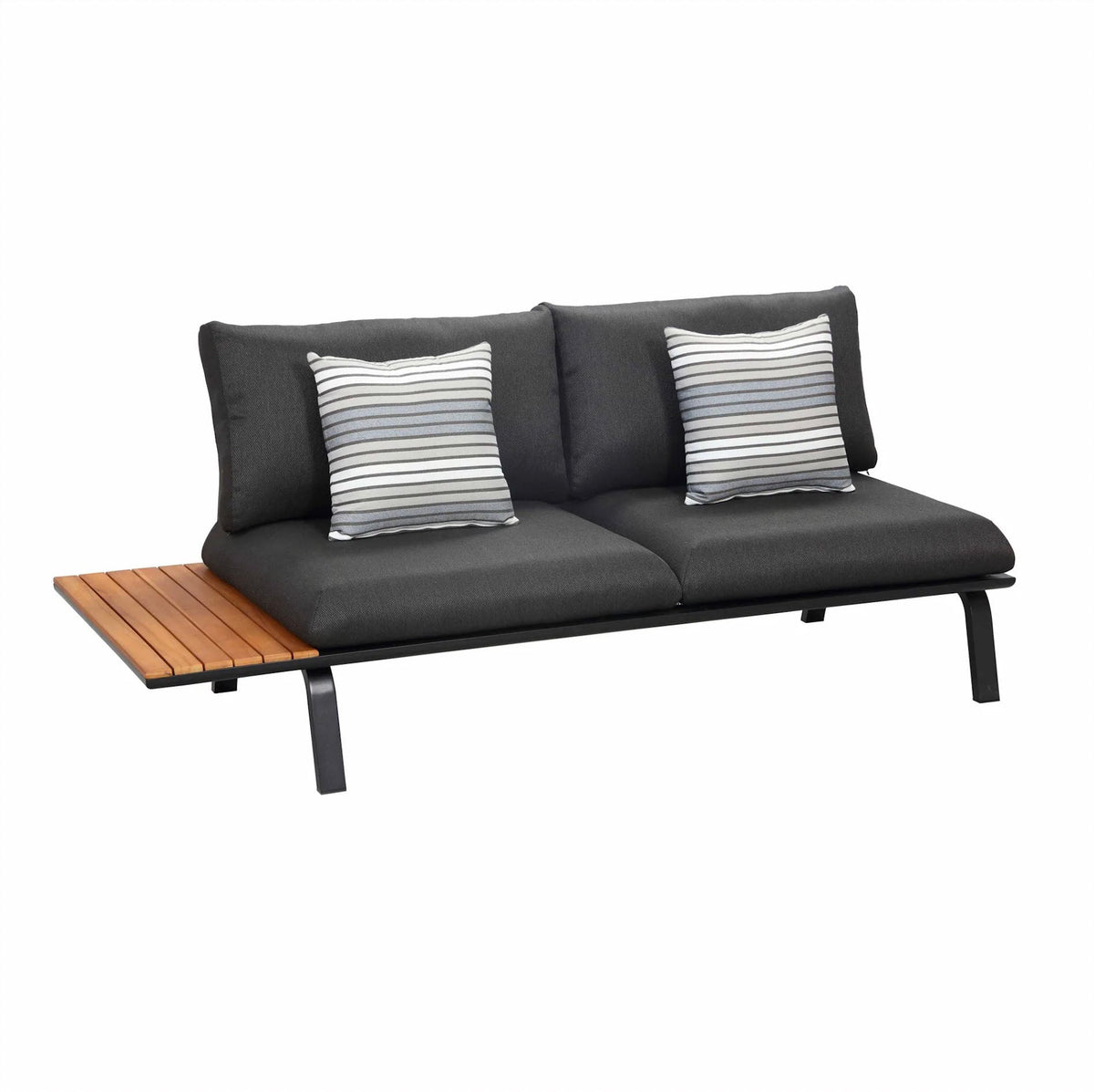 Bench from the Punto low-profile black aluminum sectional with hand-woven black rope back – another view