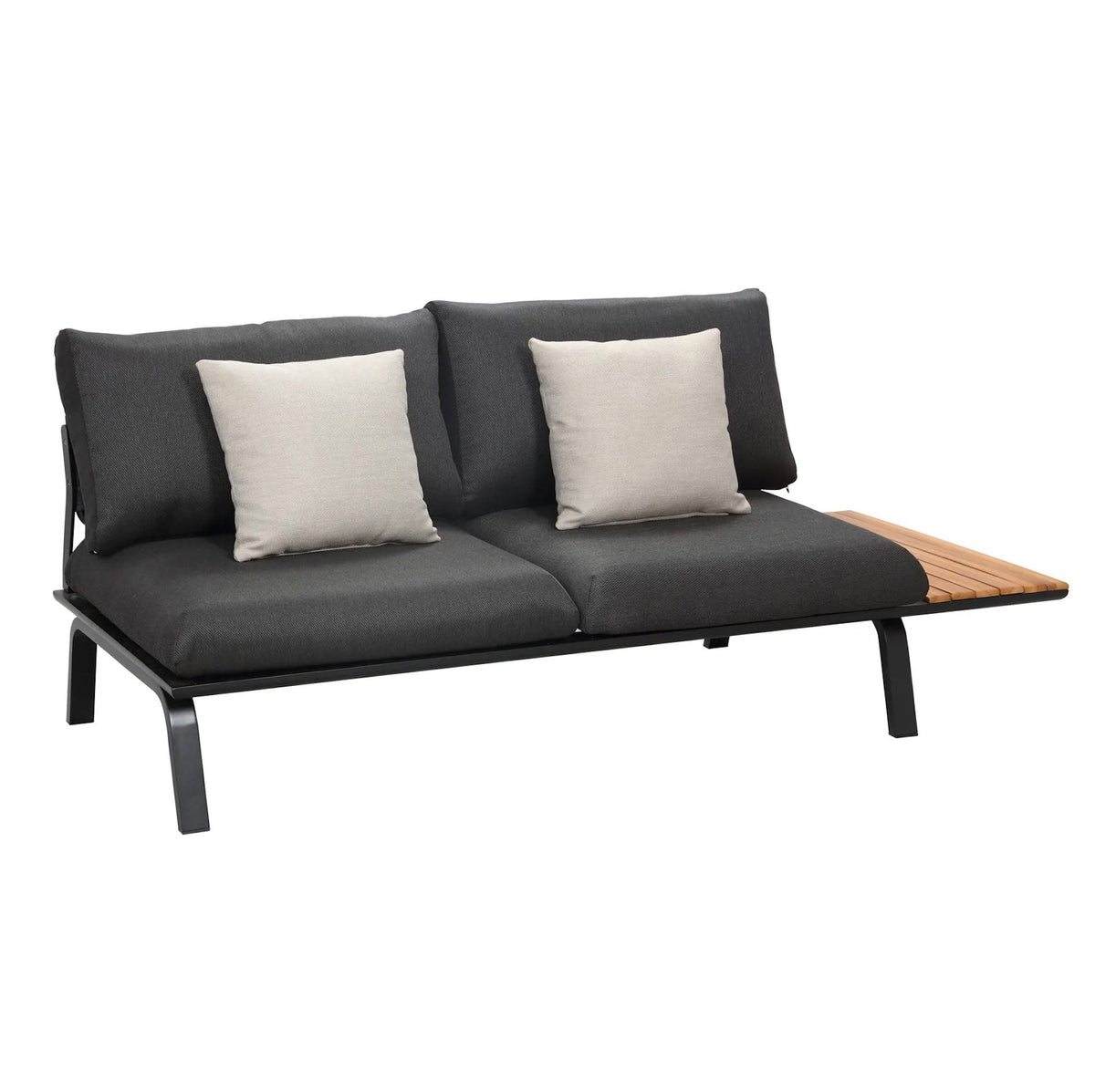 Bench from the Punto low-profile black aluminum sectional with hand-woven black rope back – another view (2)