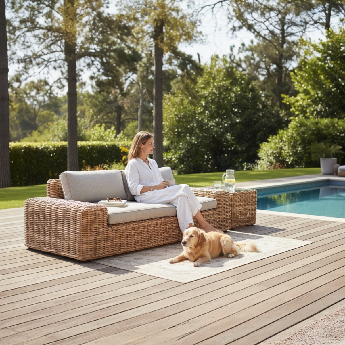 Bali 3-seat round resin wicker outdoor sofa – shown outdoors (2)