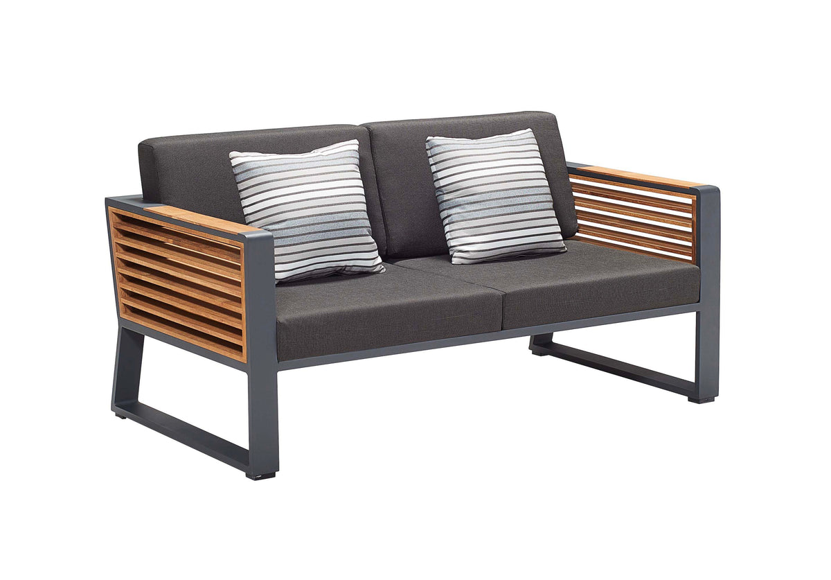 2-seat sofa from the Cofy Mini black aluminum loveseat patio set with teak cooler coffee table