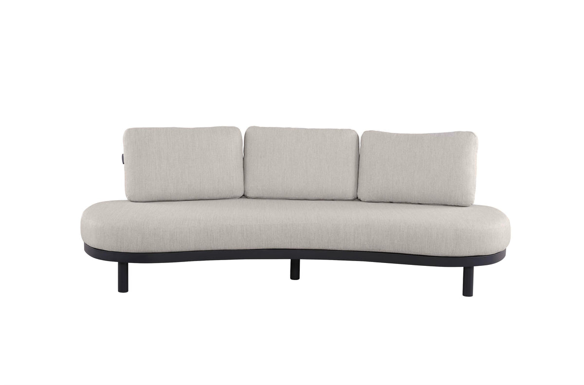 3-seat sofa from the Ambre black aluminum sofa set with beige cushions – another view
