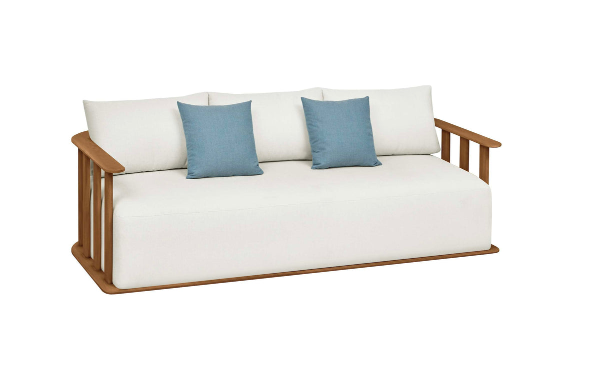 Roma 3-seat solid teak outdoor sofa with light cushions