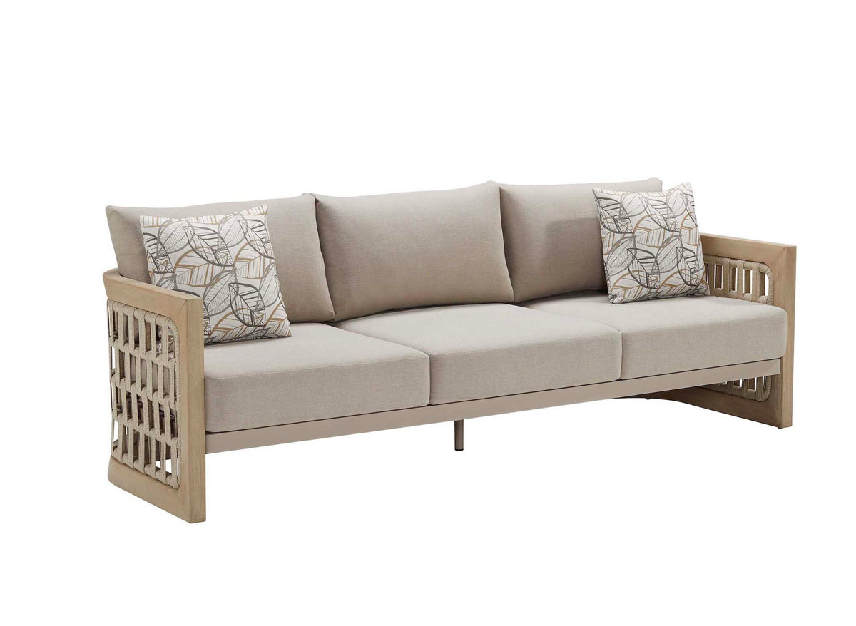 3-seat sofa from the Palma solid teak and rope outdoor sofa set with teak coffee table – another view