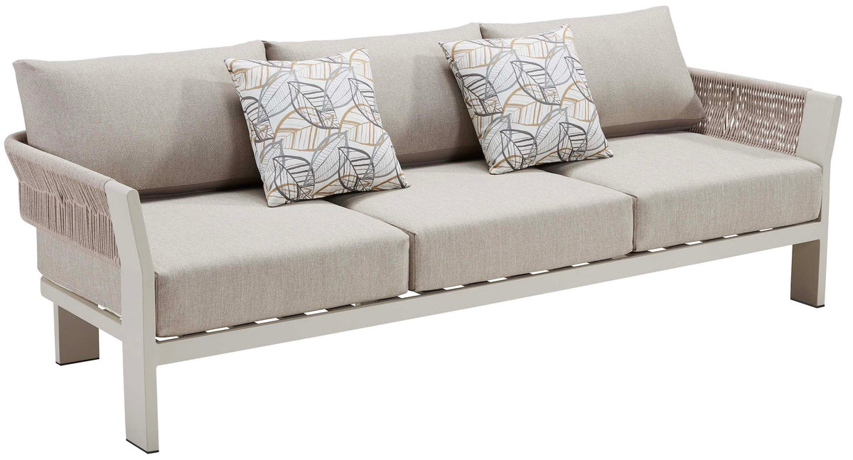 3-seat sofa from the Olby beige rope patio sofa set with teak-top coffee table