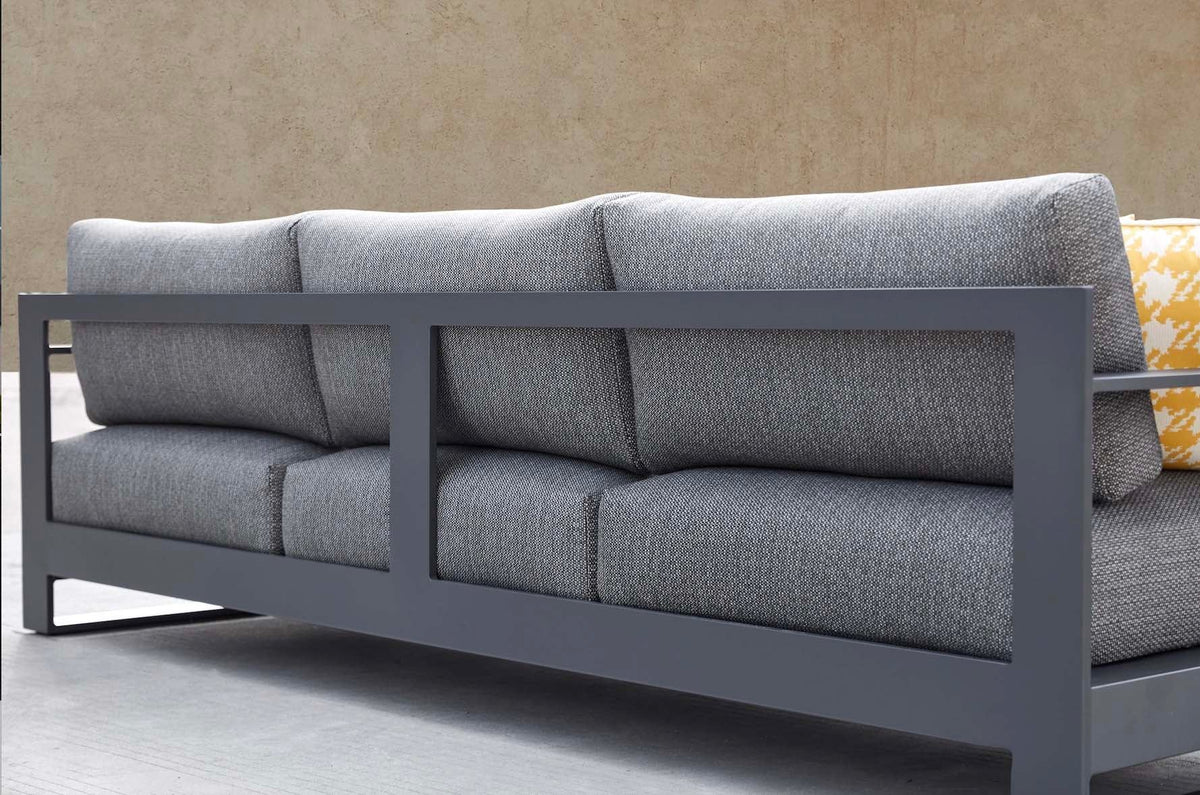 Iris extra-long black aluminum 3-seat outdoor sofa – shown outdoors (5)