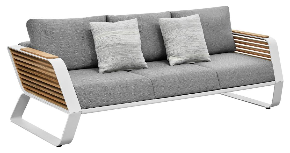 Aily Bis aluminum and teak patio set with 3-seat sofa and two armchairs