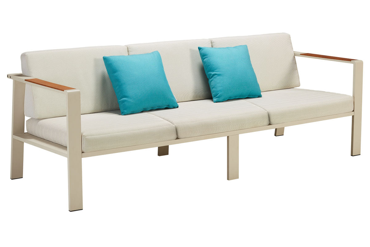 3-seat sofa from the Noffy Plus 5-seat aluminum patio set with beige olefin cushions