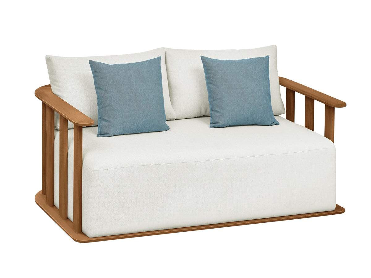 2-seat sofa from the Roma 4-seat solid teak patio set with slatted palisade backs – another view