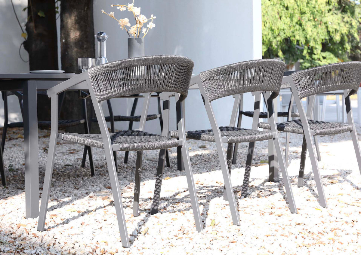 Lara black rope outdoor dining armchairs, set of 2 – shown outdoors (3)