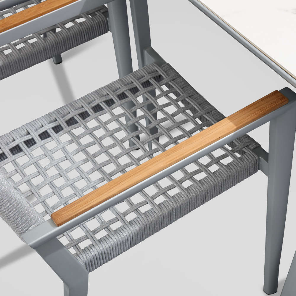 Champion gray rope stackable patio chair – close-up detail