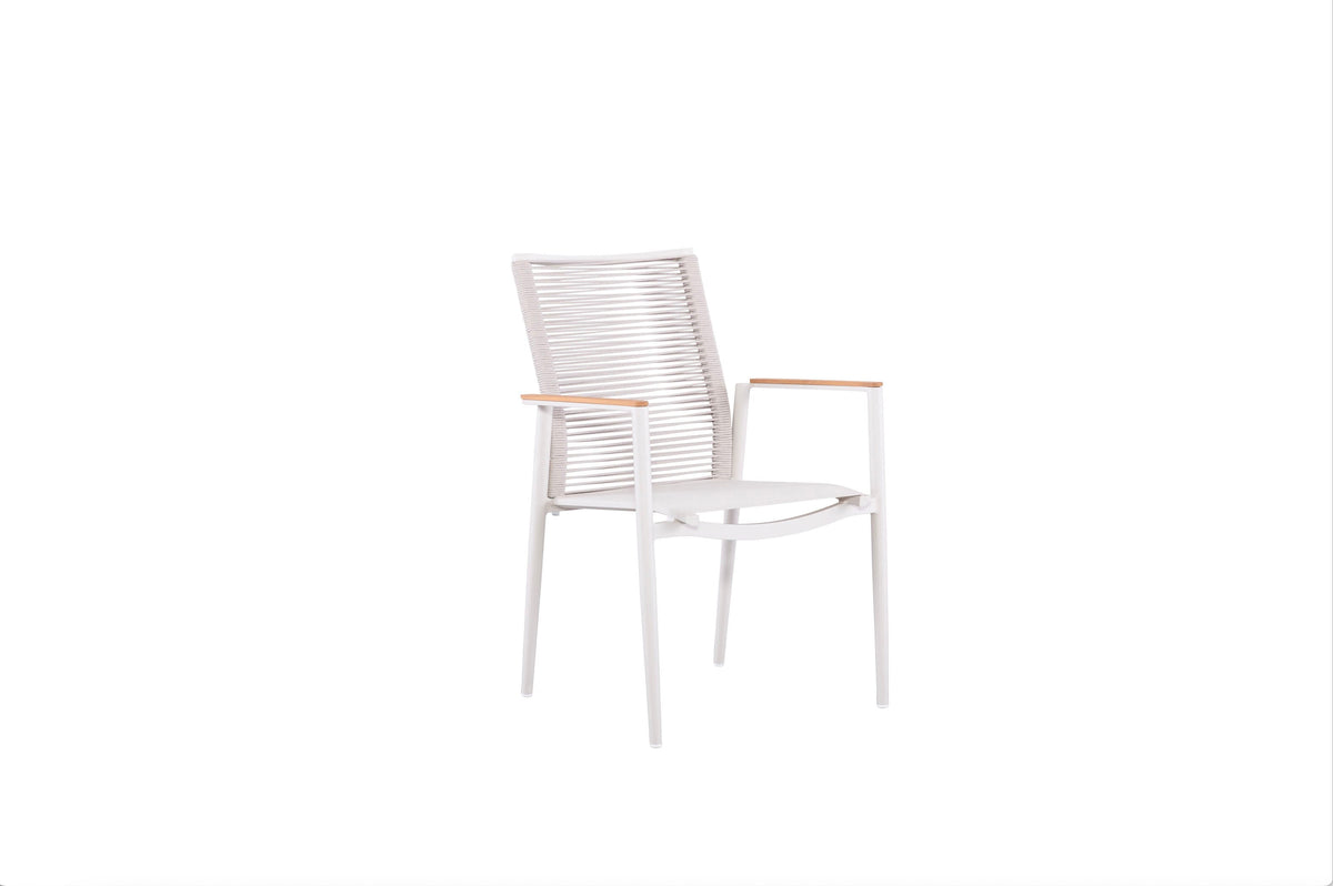 Venus stackable rope dining armchairs with teak arms, set of 2