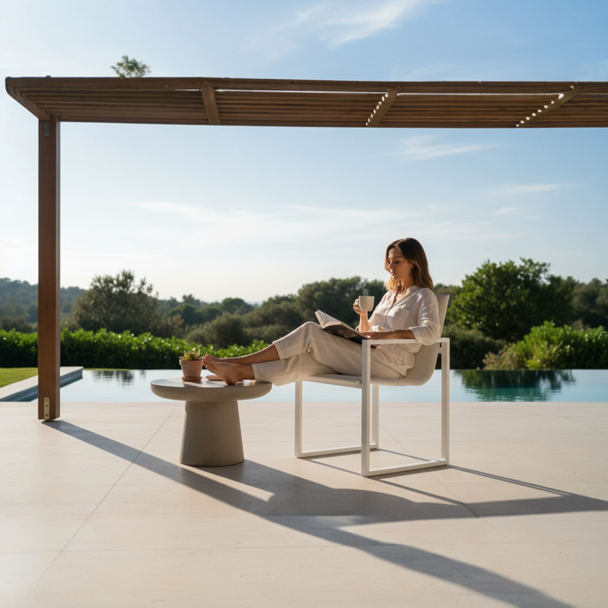 Como white aluminum textilene dining armchairs, set of 2 – shown outdoors (3)