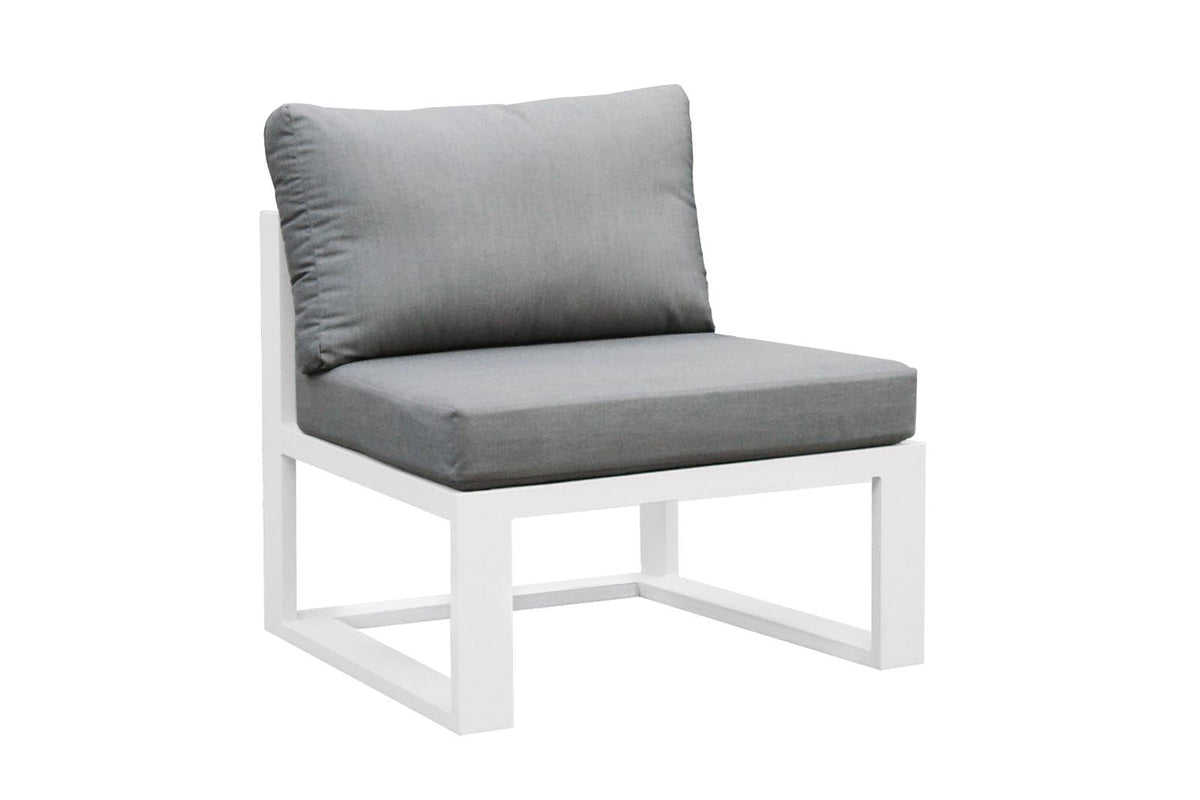 Belly white aluminum outdoor sectional with armchair and tinted glass table – another view (3)
