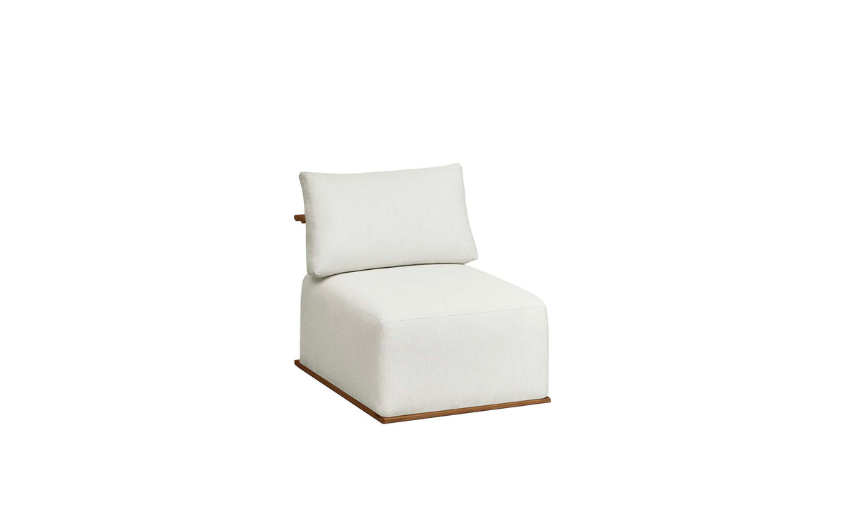 Armless chair from the Roma solid teak outdoor sectional with slatted palisade design – another view