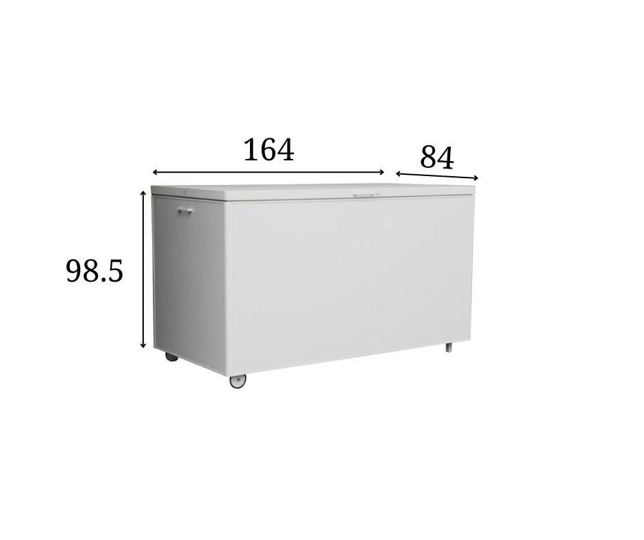 Easy white aluminum deck box with wheels – dimensions diagram