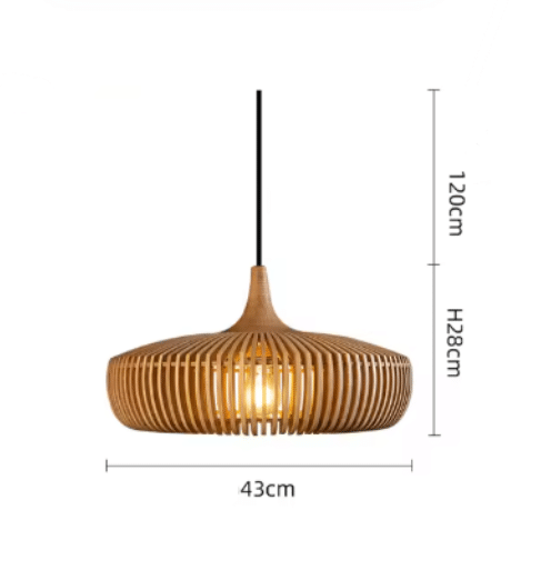 Retro rounded wood pendant light – dimensions diagram