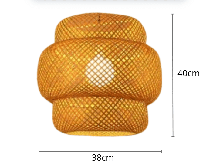 Modern handwoven honey bamboo ceiling light with a tight weave – dimensions diagram