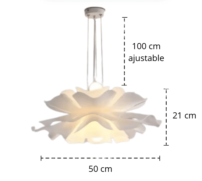 Nordic acrylic petal pendant light with curved slats – dimensions diagram