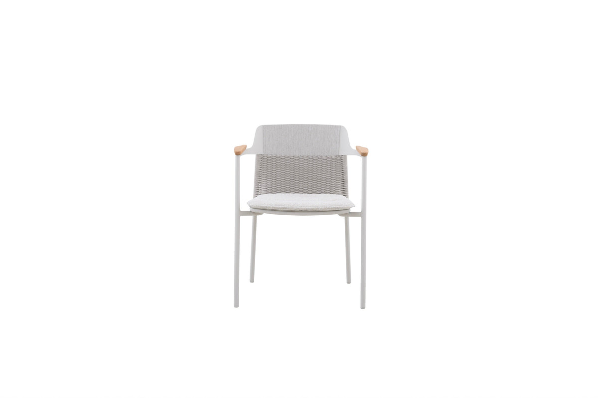 Julia beige stackable patio dining chair with rope back – another view