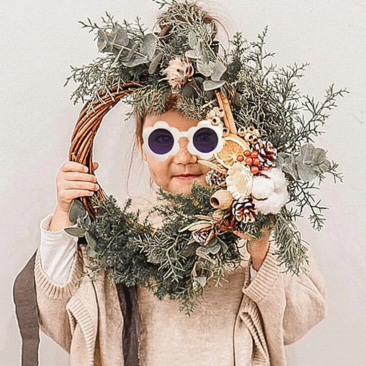 Raw wicker Christmas wreath base to decorate – shown in use