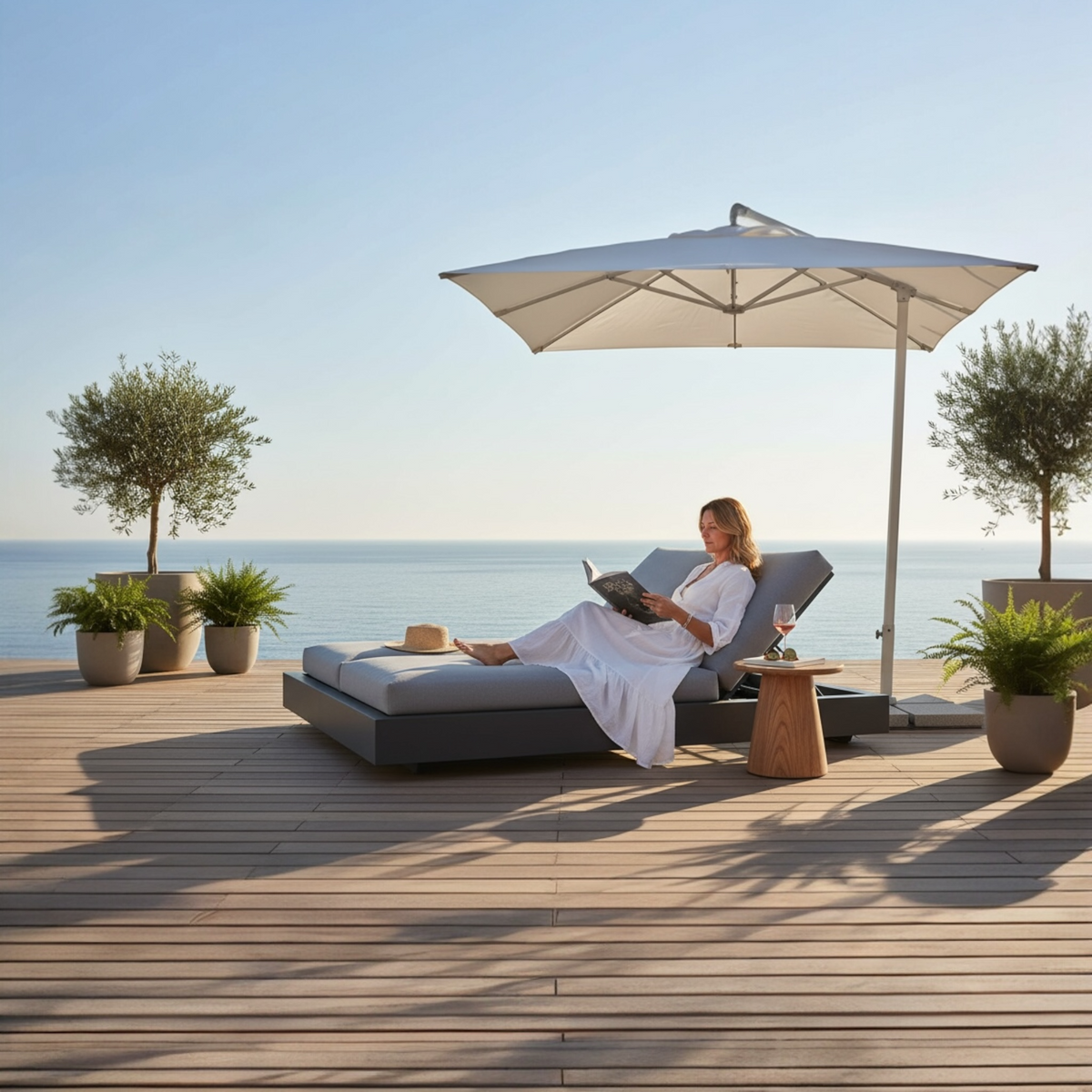 Como Bed black aluminum double chaise lounge – shown outdoors (3)