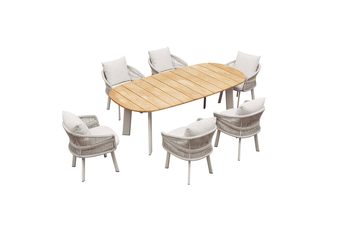 Laska 6-seat beige rope outdoor dining set