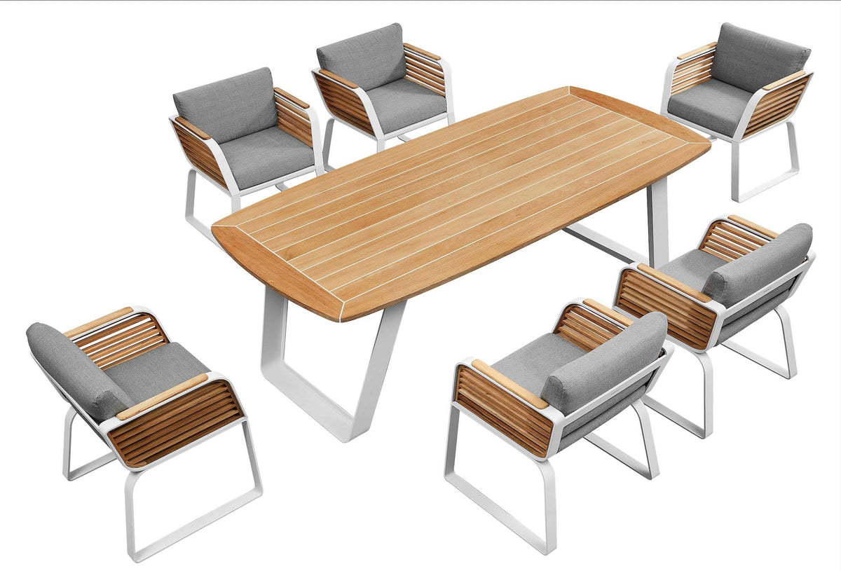 Aily aluminum and teak outdoor dining set with six armchairs – another view (2)